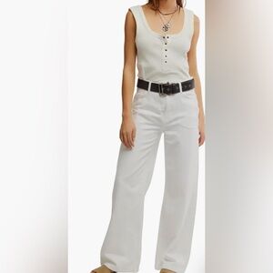 NWOT Women's Free People Stride White High Waist Baggy Denim Jeans Size 30